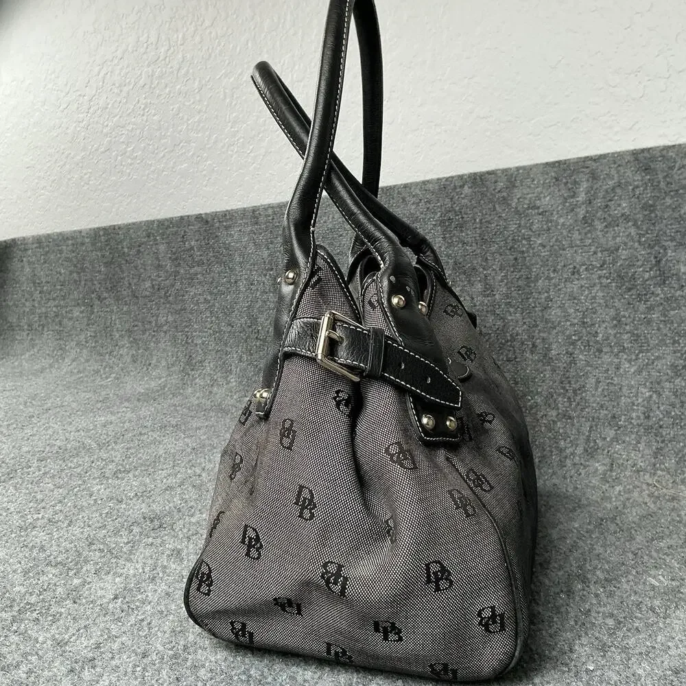 Vintage Dooney & Bourke Gray/Black Tulip Satchel Logo Purse With Clip